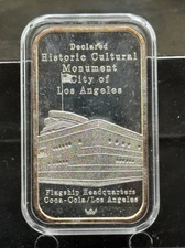 1977 Coca Cola Los Angeles California World Wide Mint 1 oz .999 Fine Silver Bar