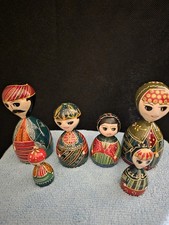 Vintage Russian Matryoshka Wooden  Nesting Dolls Set Folk Art hand painted