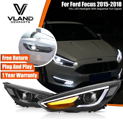 Pair VLAND LED Headlights For 2015-2018 Ford Focus Sedan W/ Start Up Animation