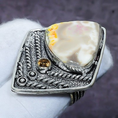Bumble Bee Jasper, Citrine Gemstone 925 Sterling Silver Jewelry Ring Size 9