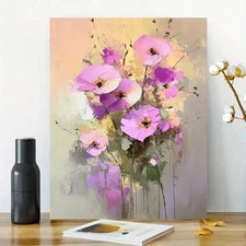 Flowers in Pastel Framed Canvas Stretched Ready to Hang 50x40 Home decor Gift