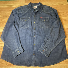 Wrangler Men's Long Sleeve Shirt Dark Blue Cowboy Wash Size Large NEW