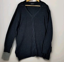 JODIFL Sweater Women Medium Black Tunic Cable Knit Accent Relax Fit Keyhole Neck