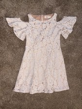 Eliza J Dress White Lace Overlay Beige Lined Knee Length Cold Shoulder Sz 10