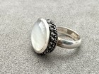2 MODERNIST Gemstone STERLING Silver Disc RINGS Both Size 7 Black White Stacking — photo 10