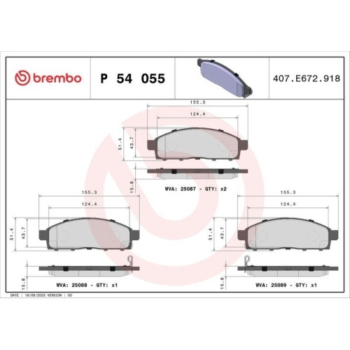 Plaquettes de frein Brembo P54055 Prime Line pour Fiat avec témoin d'usure intégré