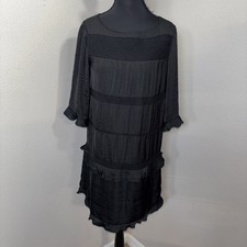 Who What Wear Shift Dress Women's Small Black Ruffle Crochet Detail Minimalist