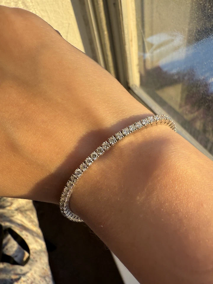 3.73 Ct E/VS1 Round Lab Grown Diamond Tennis Bracelet Heavy 14K White Gold 7" - Image 2 of 4