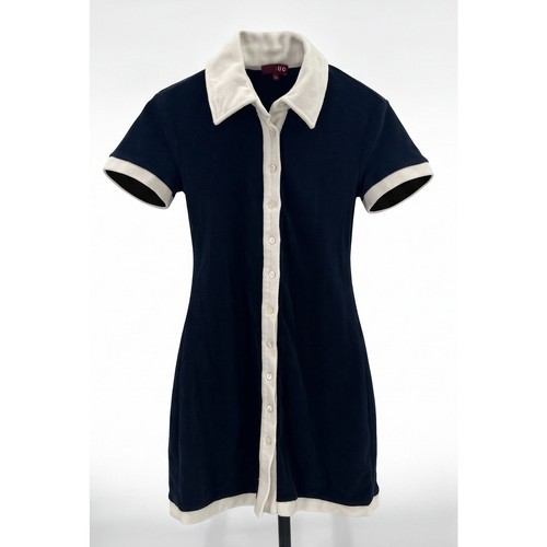 STAUD XS Navy Cream Terry Cloth Polo Mini Dress Button Front