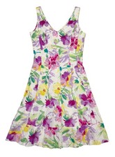 Chaps Floral Garden Dress Size 2 Stretch Watercolor Fit and Flare Spring