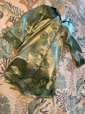 Natori Cruz  GREEN Satin Kimono TUNIC/ Asian SLEEP GOWN Sz SM DRAGONS