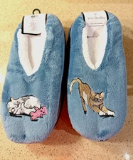 VERA BRADLEY Blue Soft Fleece Slippers Cat's Meow size 9-10 size L *gift idea