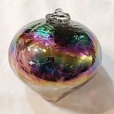 Beautiful Glass Eyelet Hand Blown Art Glass Iridescent Teardrop Ornament 3.75”