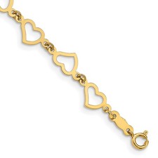 14K Yellow Gold Polished Flat Open Hearts Link Childs Bracelet 6"