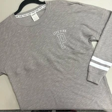 Love Pink Victoria's Secret Long Sleeve Tee Spirit Jersey Shirt Gray White NWT