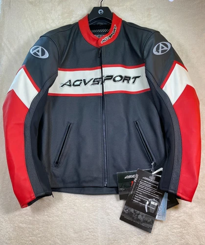AGV Sport Pilot Vented Leather Motorcycle Jacket Size 46 Black Red Armored NWT - product listing photo