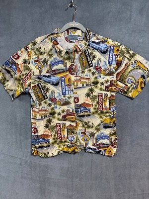 Pacific Legend Hawaiian Aloha Shirt Mens Large Route 66 Classic Cars Pin Ups