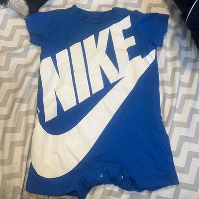 Nike Baby One Piece Romper Size 18M Blue Snap Close Short Sleeve Large Logo