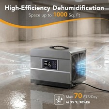 70 Pints Commercial Dehumidifier with Pump Hose Auto Defrost for 1000 Sq. Ft