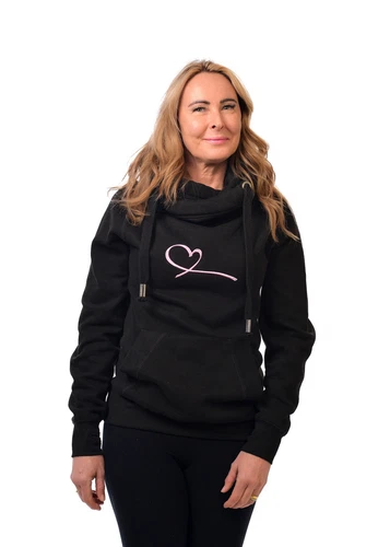 VETEMENTS Felpa donna collo incrociato nera con logo cuore rosa nuova taglia media