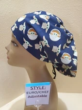 Star Wars Baby Yoda on Blue Women's Euro/Chef Surgical Scrub Hat/Cap Handmade