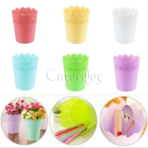Lace Filigree Plastic Plant Planter Flowers Pot Desk Storage Holder Home Decor