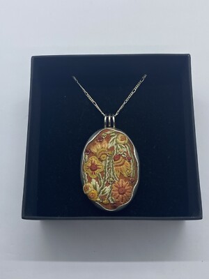 Sterling Silber handbestickt Blume Anhänger Halskette 57 x 34 mm