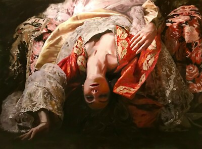ORIGINAL WILLIAM OXER ''''Rhapsody'''' große japanische Geisha Mädchen Japan ÖLGEMÄLDE