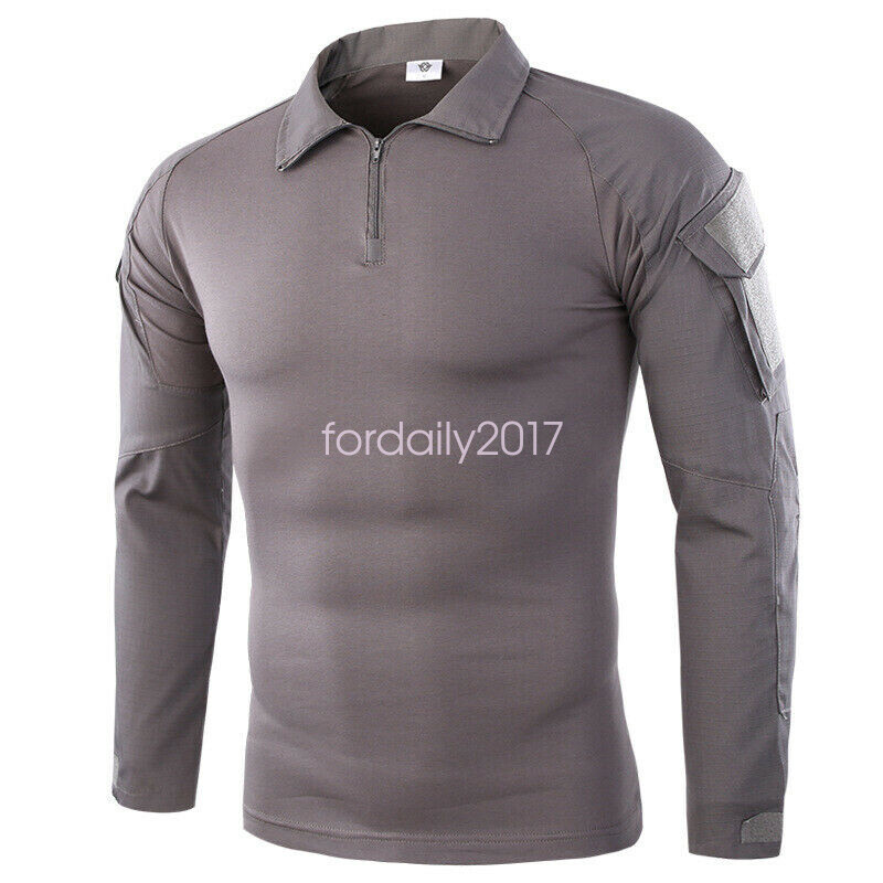 ESDY Men's Outdoor Camo Tactical Military Long-sleeved Camouflage Frog Shirt Top image 4
