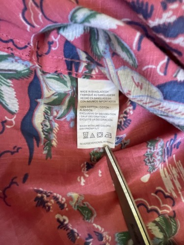 IZOD Saltwater Hawaiian Shirt Mens Pink Tropical Palm Tree Button Down Size L - Picture 8 of 10