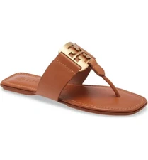 NIB Tory Burch Metal Logo Georgia Leather Thong Sandal Aged Camello 9.5 AUTHENTC