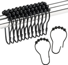 Shower Curtain Hooks Rings,Set of 12 Rustproof Metal for Black