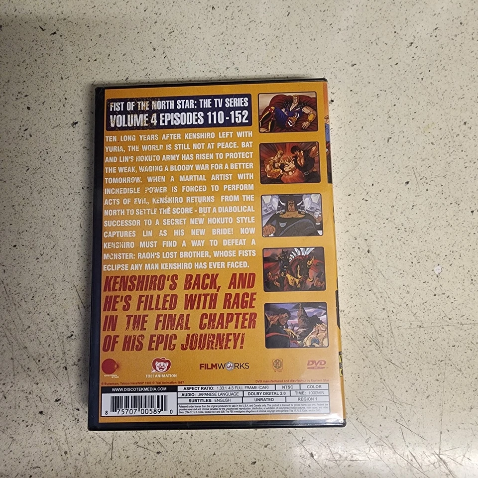 Fist of the North Star The TV Series Volume 4 Eastern Star Anime Dvd Brand New Foto 2 de 2