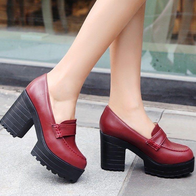 Retro womens slip on Block High Heels Platform casual Shoes | eBay
