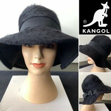 Vintage KANGOL London Black Faux Fur Brim Fedora Hat, Grograin Ribbon Bow Trim