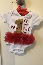 Baby Girl  s First Valentine  s Day Outfit/ Bodysuit - Red And White. Free S H