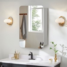 Bathroom Mirror Cabinet Wall Mount Storage Organizer w/ Door, White