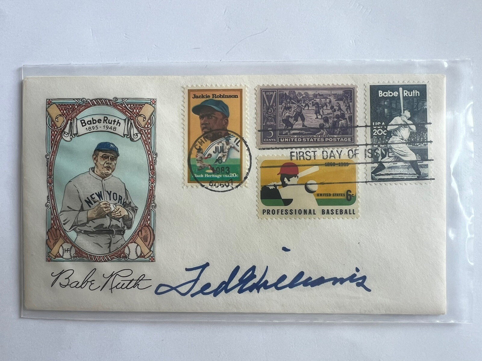 TED WILLIAMS AUTOGRAPHED Babe Ruth FDC, Chicago, 1983, 4 Beautiful BB