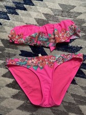 American Eagle Small Top Swim Bikini Medium Bottom Pink Floral Bandeau