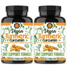 Vegan Organic Turmeric Curcumin Capsules High Absorption Joint Support Flex 2PK