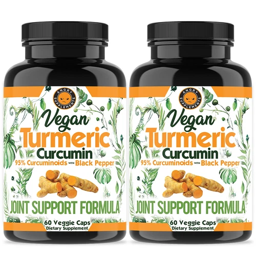 Vegan Organic Turmeric Curcumin Capsules High Absorption Joint Support Flex 2PK