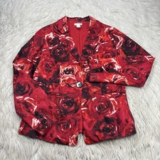 Chico's Women's 0 US S Red Floral Rose Blazer Jacket
