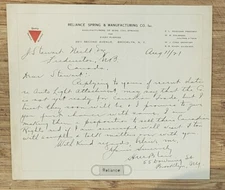 1921 Letterhead New York City Reliance Spring & Manufacturing Company Wire Coil