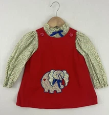 Vintage Her Majesty Girls 24 months Jumper Dress Floral Top 2pc Set Elephant Zoo
