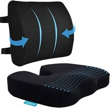 Seat Cushion & Lumbar Support Pillow For Office Chair,Car,Wheelchair Memory Foam