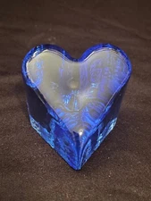 Vintage Fire & Light Recycled Glass Cobalt Blue Heart Paperweight Figurine