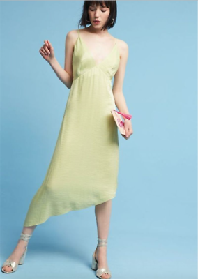 anthropologie green slip dress Green Satin Puff Sleeve Quinn Midi Dress main image 0