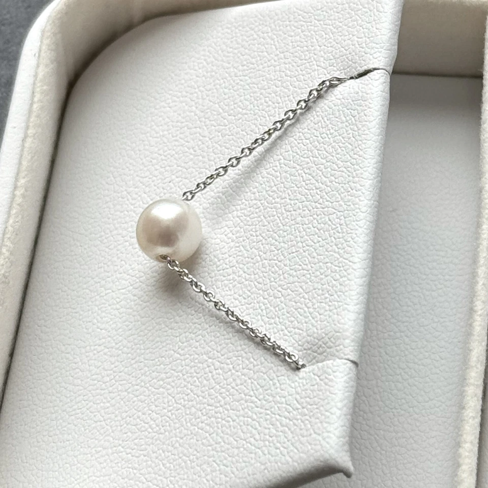 Collar solitario clásico de perlas de agua dulce - plata 925 u oro de 14k Foto 3 de 4