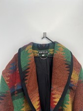 Vintage 90s Jofeld Oversized Southwestern Woven Fire Jacquard Blanket Jacket M