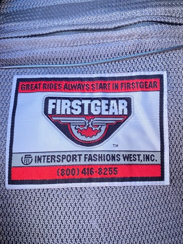 First Gear Motorcycle Jacket Logo Padded Hook & Loop Pockets Full Zip Silver XL - Picture 2 of 19